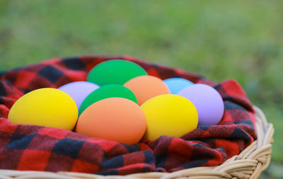 Close-up of multi colored pencils in basket