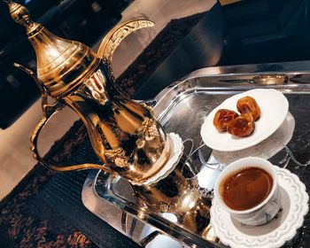 Close-up of coffee served on table