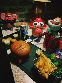 Close-up of dessert served on table