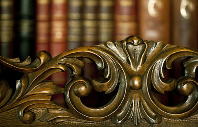 Close-up of metal sculpture in temple