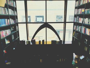 View of cityscape through window