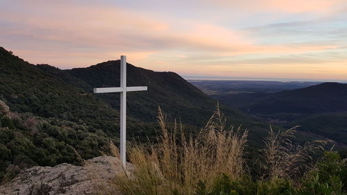 Scenic view of mountains against sky during sunset