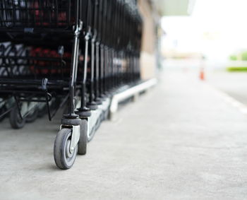 Low angle view of shopping carts outdoors