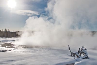 Scenic view of snow covered landscape against sky