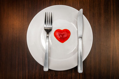 High angle view of dessert in plate on table