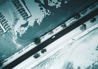 High angle view of car window during winter
