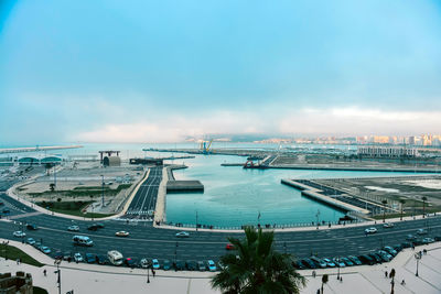 High angle view of cityscape against sky