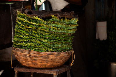 High angle view of wicker basket