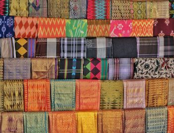 Full frame shot of colorful shawls for sale in market