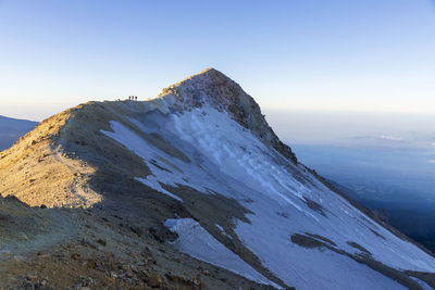 Scenic view of snowcapped mountains against clear sky