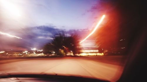 Light trails on road at night