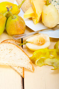 Selection of cheese and fresh pears appetizer snack