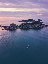 Aerial view of sup surfers ,triozerye, primorsky region, russia