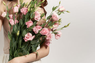 Close-up of pink flower against white background