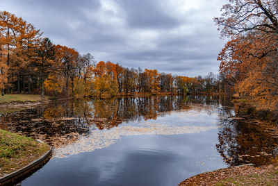 Scenic view of lake against sky during autumn