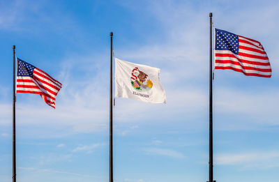 Low angle view of flag flags against sky