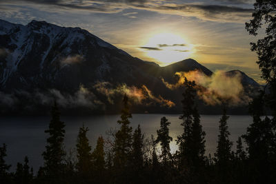 Scenic view of lake against sky during sunset