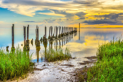 Scenic view of sea against sky during sunset
