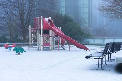 View of playground in winter