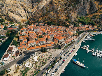 High angle view of buildings in city