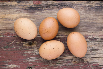 High angle view of eggs on table