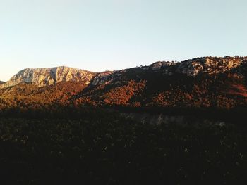 Scenic view of mountains against clear sky