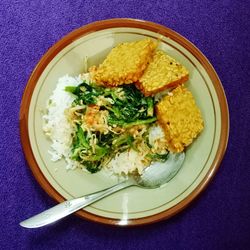 High angle view of food served in plate