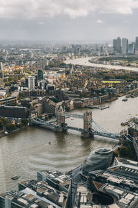 High angle view of london bridge against sky, view from the shard building