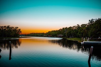 Scenic view of lake against clear sky