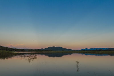 Scenic view of lake against sky during sunset