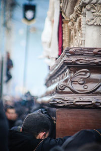 Close-up of man statue in temple