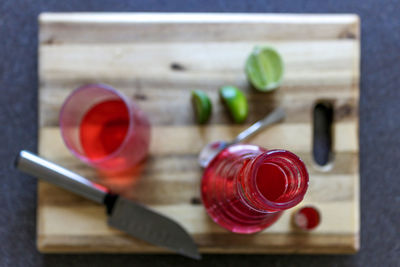 High angle view of bottles