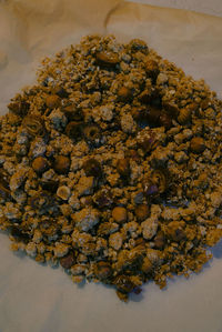 High angle view of autumn leaves on table