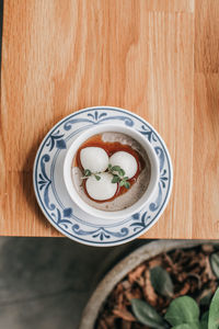 High angle view of food in plate on table