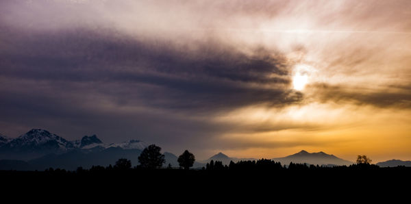 Scenic view of mountains during sunset