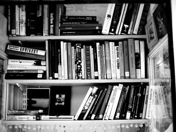 Close-up of books in shelf