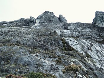 Low angle view of rock formation against clear sky