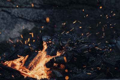 High angle view of bonfire