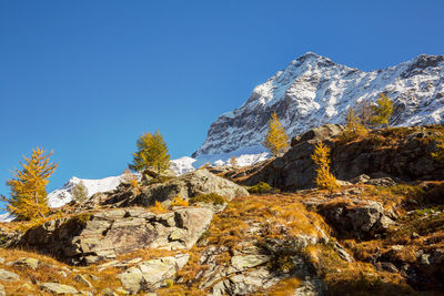 Low angle view of snowcapped mountain against sky