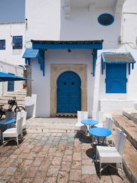 Beautiful blue and white architecture in the town of sidi bou said in tunisia, africa