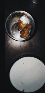 High angle view of glass on table