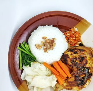 High angle view of food in plate