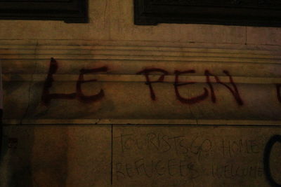 Close-up of text on graffiti