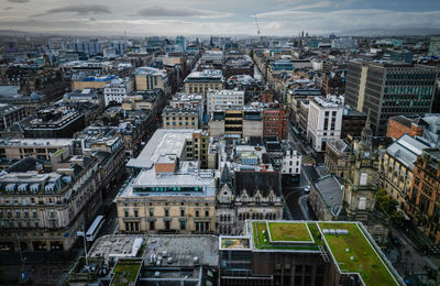 High angle view of buildings in city