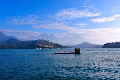 Scenic view of sea against blue sky