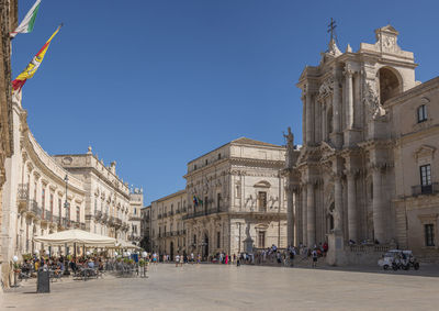 Wide angle view of piazza duomo in ortigia with splendid historical buildings