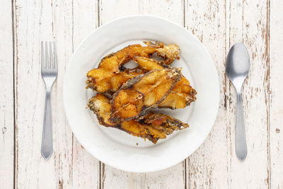 Directly above shot of food in plate on table