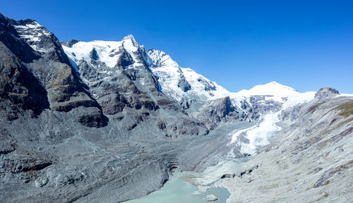 Scenic view of snowcapped grossglockner mountains and glacier against clear blue sky - heiligenblut, 