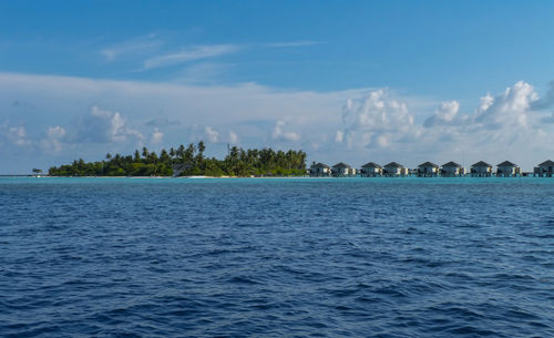 Scenic view of sea against blue sky