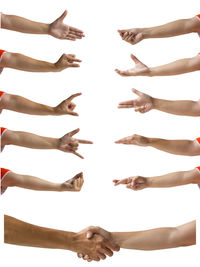 Digital composite image of woman hand against white background
